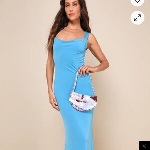 Inspiring Glamour Bright Blue Backless Column Maxi Dress NWT
